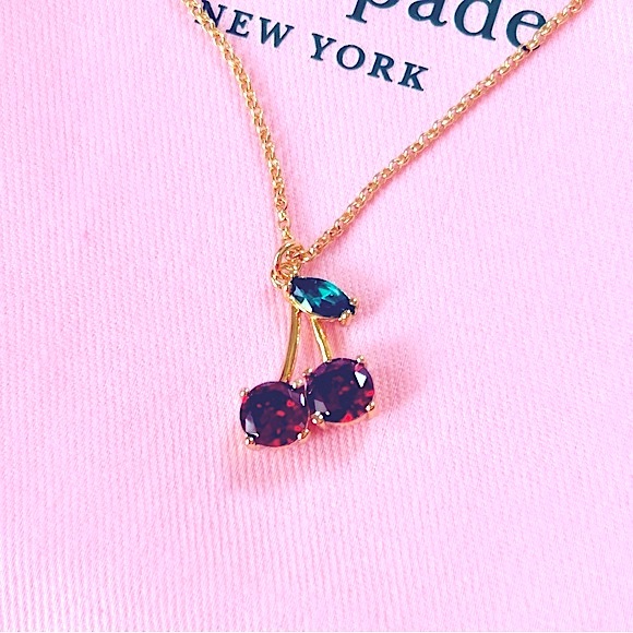 NWT Authentic Kate Spade ♠️ Cherry Pendent Necklace Red/Gold - Picture 3 of 6